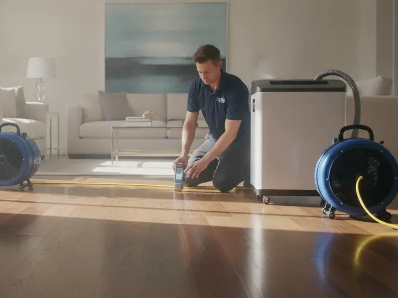 Commercial air movers drying a water-damaged luxury home in Beverly Hills